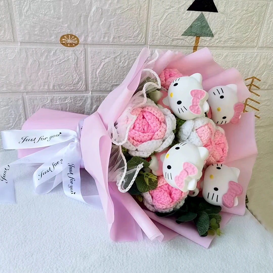Hello Kitty Cartoon Plush Bouquet – Rose Flower Doll Arrangement for Home Decor & Gift (Valentine’s, Christmas & Wedding)