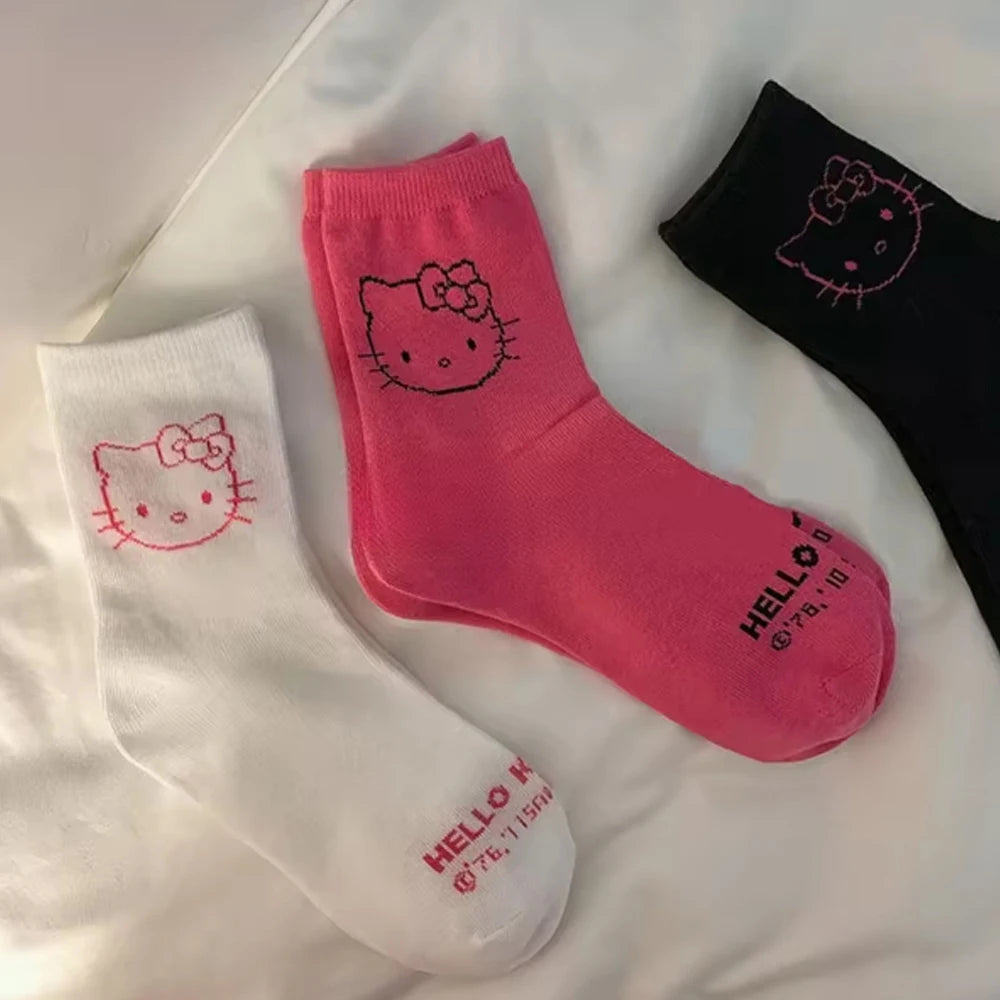 3 Pairs Hello Kitty Girls Socks – Kawaii Cat Socks for Everyday Wear, Yoga & Cycling