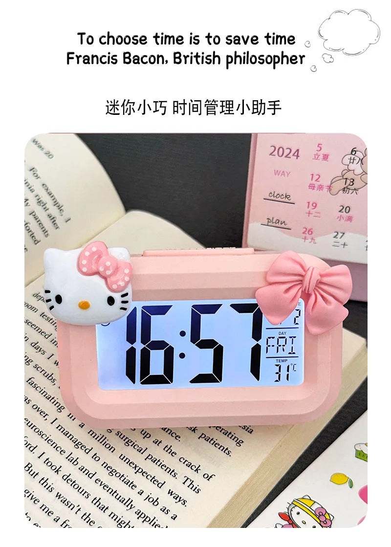 Hello Kitty Mini Night Light Alarm Clock Cute Timer Multi Functional Portable Desk Clock Birthday Gift Holiday Gift