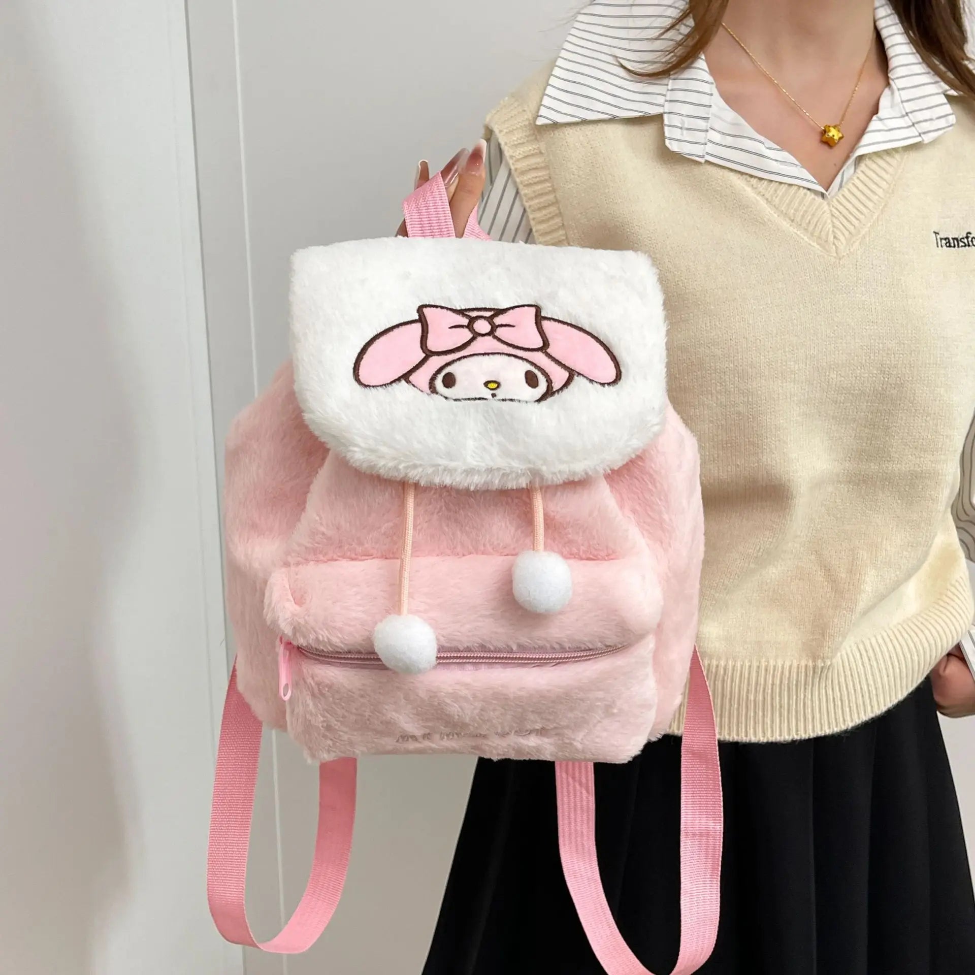 Sanrio Plush Backpack Cartoon Kuromi Melody Cute Backpack Female Sweet Backpack Doll Bag