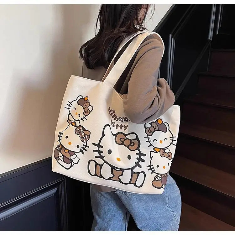 Hello Kitty Handbag Cute Cartoon Versatile Large Capacity Handbag Women Supplies Desktop Accessories Student Gift Wholesale