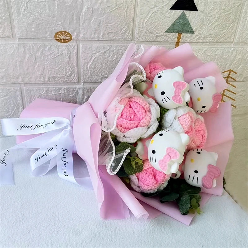 Hello Kitty Cartoon Plush Bouquet – Rose Flower Doll Arrangement for Home Decor & Gift (Valentine’s, Christmas & Wedding)