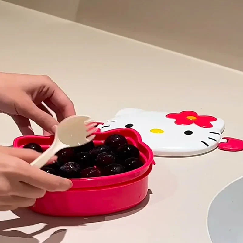 Kawaii Hello Kitty Double Lunch Box Microwave Plastic Lunch Box Student Fruit Lunch Box Cute Daily Tableware