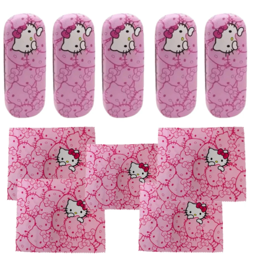 3pcs Hello Kittys glasses case and cloth Pink cat head design Soft microfiber Used to clean and put  glasses, mobile phones