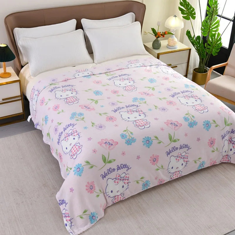 Cute Sanrio hello kitty cartoon thickened for autumn and winter snowflake fluff blanket flannel air conditioner blanket gifts