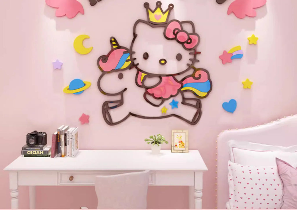 Sanrio Hello Kitty Room Decor Acrylic 3D Wall Sticker Self-Adhesive Cute Children Background Wall Decorative Painting Kid Gifts