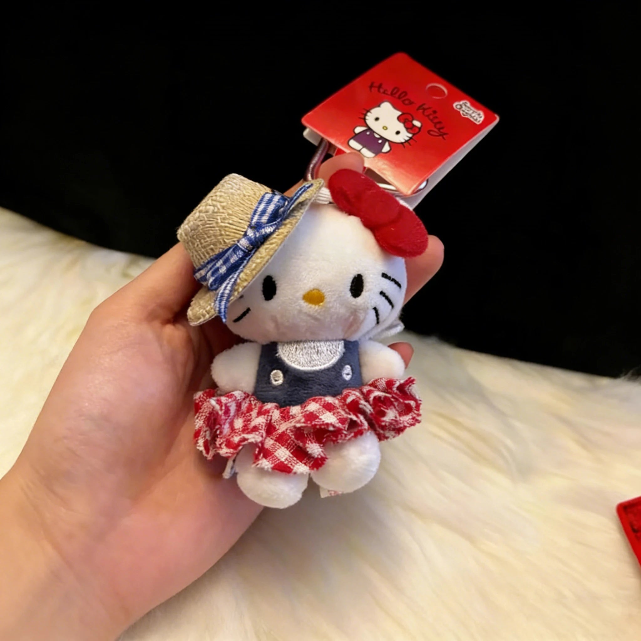 Hello Kitty Straw Hat Plush Keychain – 10cm Kawaii Cartoon Pendant & Bag Charm for Kids