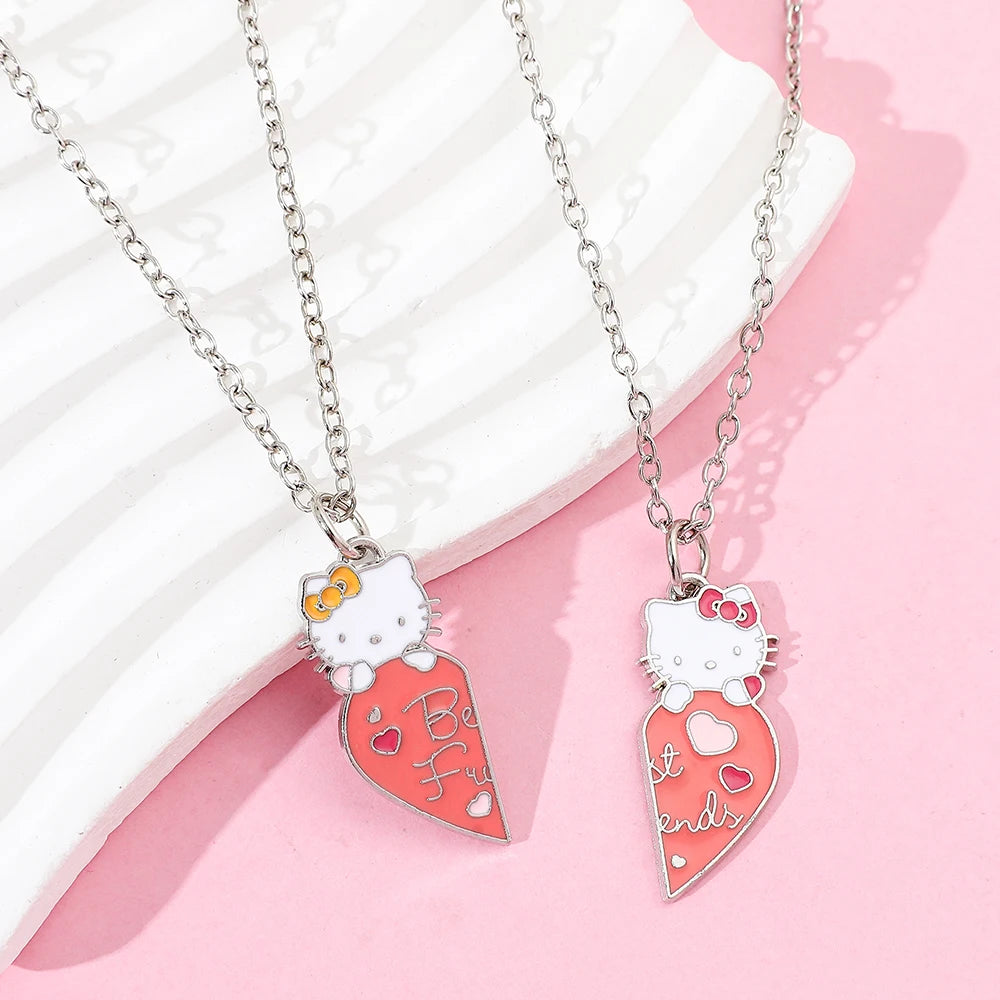 Hello Kitty Heart-Shaped Necklace – Cute Kitty Cat Pendant Collarbone Chain Jewelry Gift for Best Friend, Girls & Women