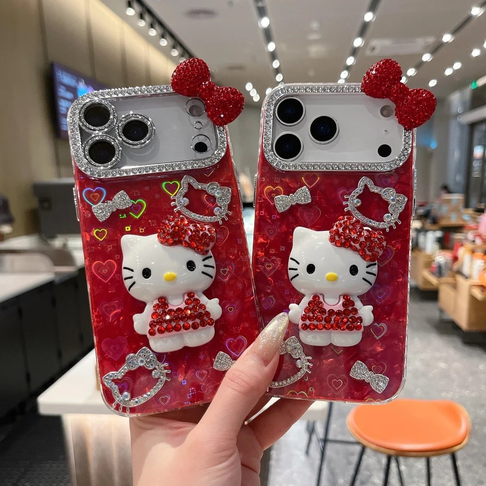 3D Hello Kitty Bling Glitter Phone Case – Cute Sparkly Hard Cover for iPhone 12, 13, 14, 15, 16 & 17 Pro Max
