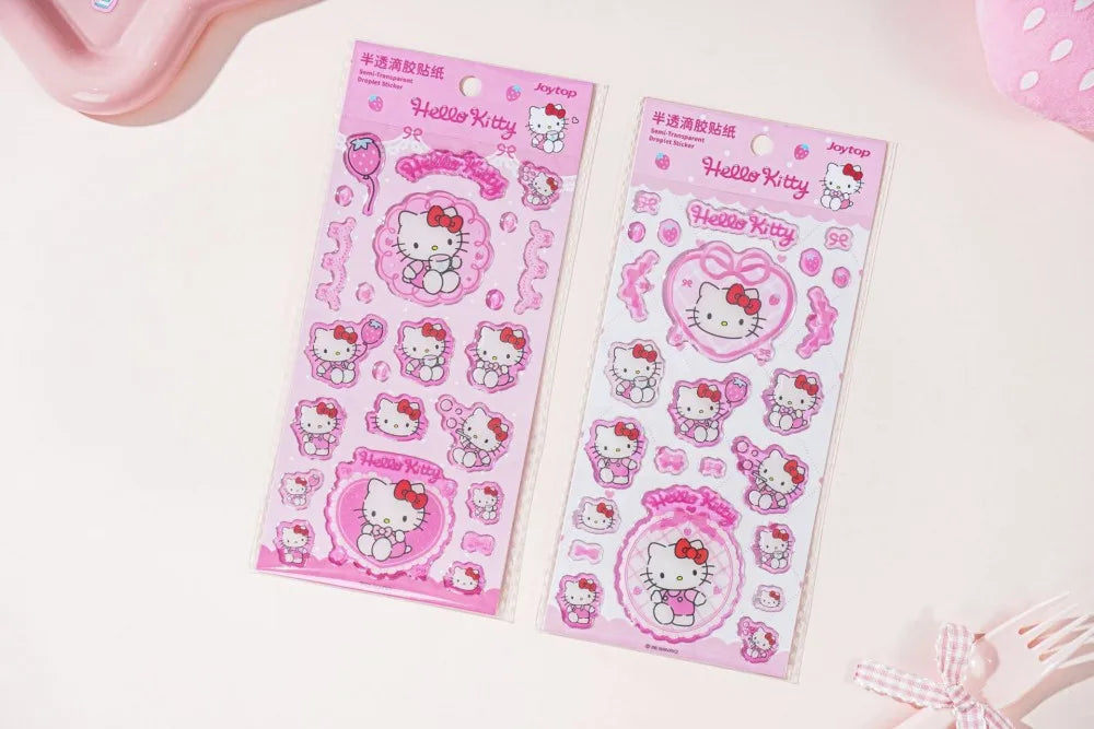 Sanrio Hello Kitty Stickers Strawberry Series 3D Droplet Decals for Phone Laptop Journal Stationery Gifts