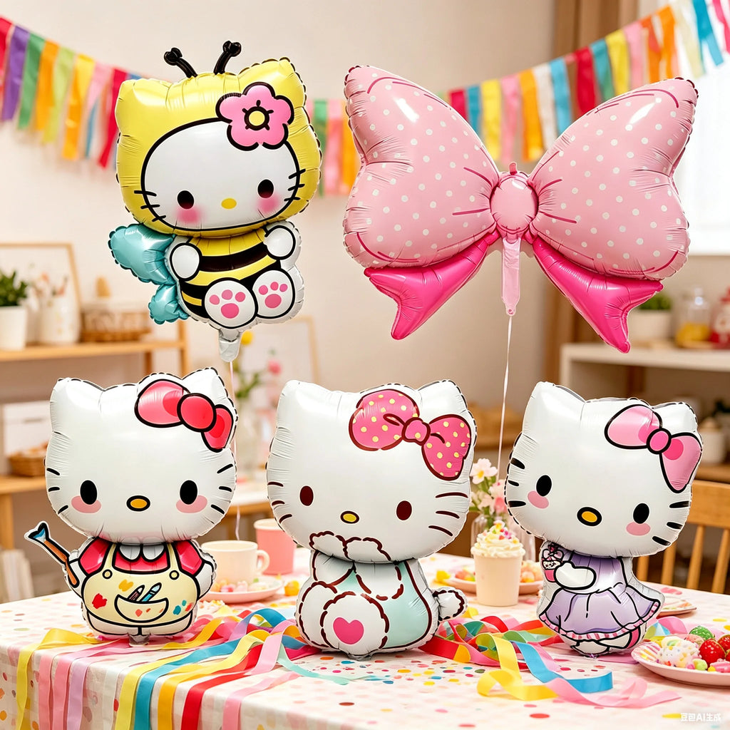 5PCS Hello Kitty Foil Balloon Set Anime Cat Candy Bow Foil Balloons Kids Birthday Party Decorative Balloons Baby Shower Supplie