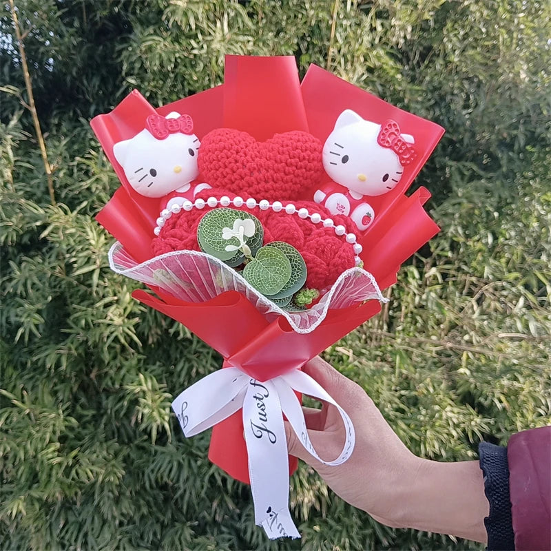 Hello Kitty Cartoon Plush Bouquet – Rose Flower Doll Arrangement for Home Decor & Gift (Valentine’s, Christmas & Wedding)