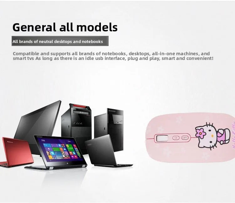 Cute cartoon character Hello kitty wireless Bluetooth dual-mode mouse Cute and fun rechargeable universal mouse Holiday gift