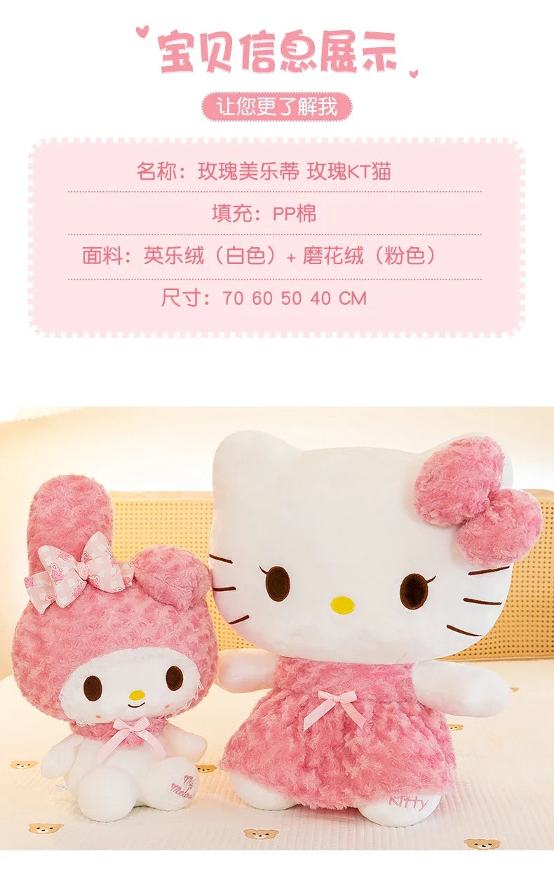 35cm Sanrio Hello Kitty & My Melody Plush Doll – Kawaii Rose Soft Stuffed Pillow Toy for Kids & Gifts