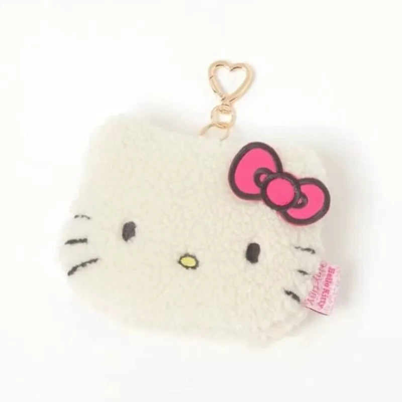 Kawaii Hello Kitty Coin Purse Black Skin Leopard Print Heart-shaped Buckle Small Item Storage Bag Sanrio Gift Toy for Girl