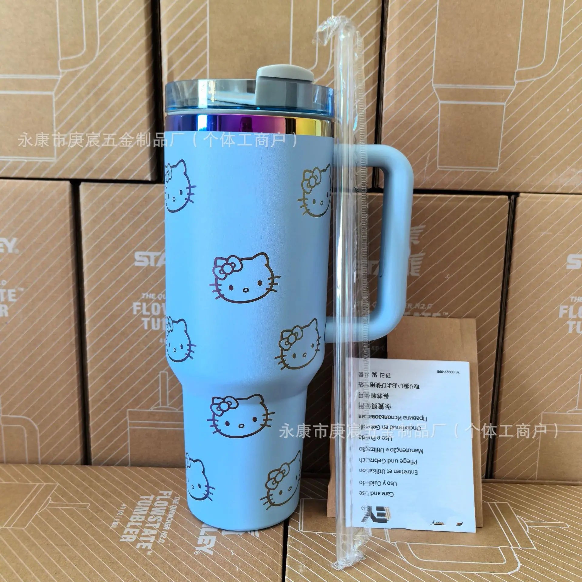 Hello Kitty Thermal Cup with Handle – Large Capacity Insulated Car Tumbler – Stainless Steel Ice Cup Water Bottle Mug for Girls Daily Outdoor Use