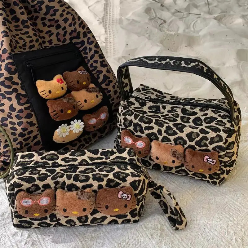 Hello Kitty Plush Black Handbag Makeup Bag – Large Capacity Travel Cosmetic & Skincare Organizer for Ladies.