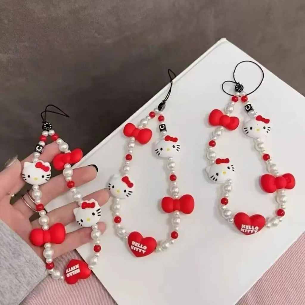 Cute Hello Kitty Beaded Phone Lanyard – Girly Phone Charm Strap & Anti-Lost Mobile Phone Chain