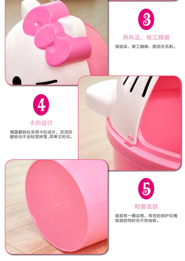 Sanrio Trash Can Kawaii Hello Kitty Cartoon Household Flip Trash Can Living Room Bedroom Bathroom Desktop Storage Bucket