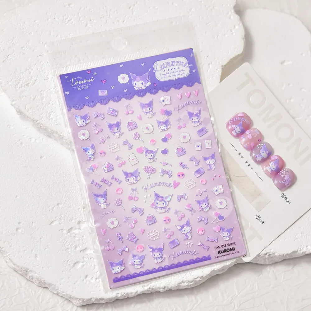 1PCS New Color Laser Hello Kitty Cartoon 5D Nail Stickers Sanrio Cinnamoroll Pochacco Nail Art Supplies DIY Nail Art Stickers