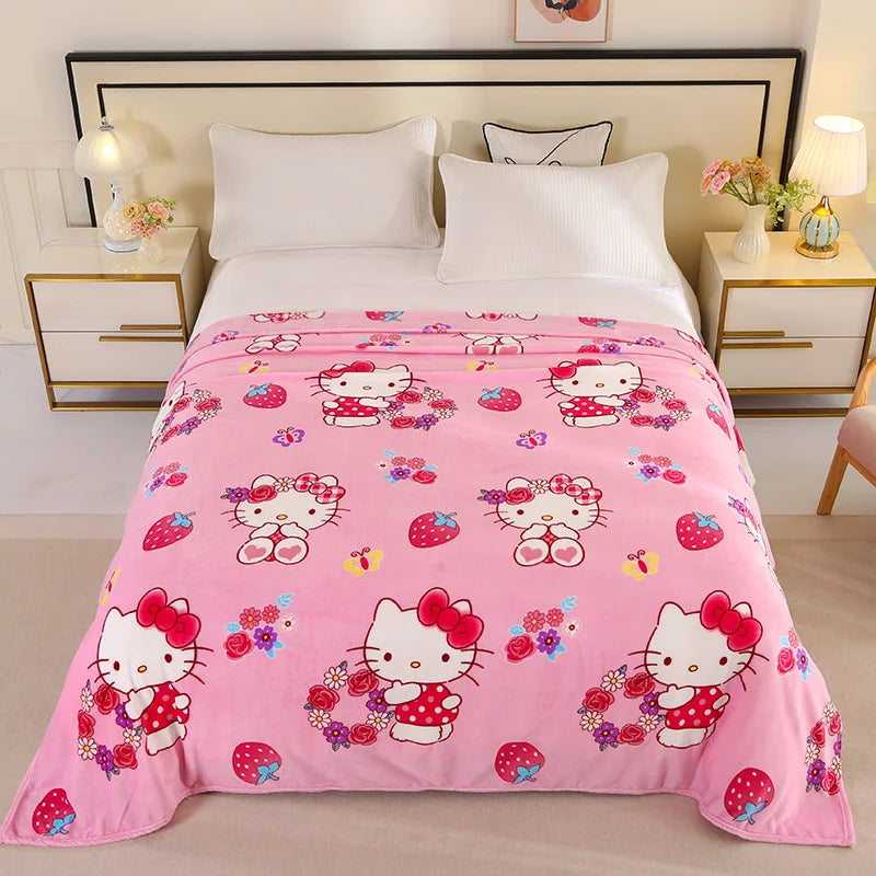 Cute Sanrio hello kitty cartoon thickened for autumn and winter snowflake fluff blanket flannel air conditioner blanket gifts