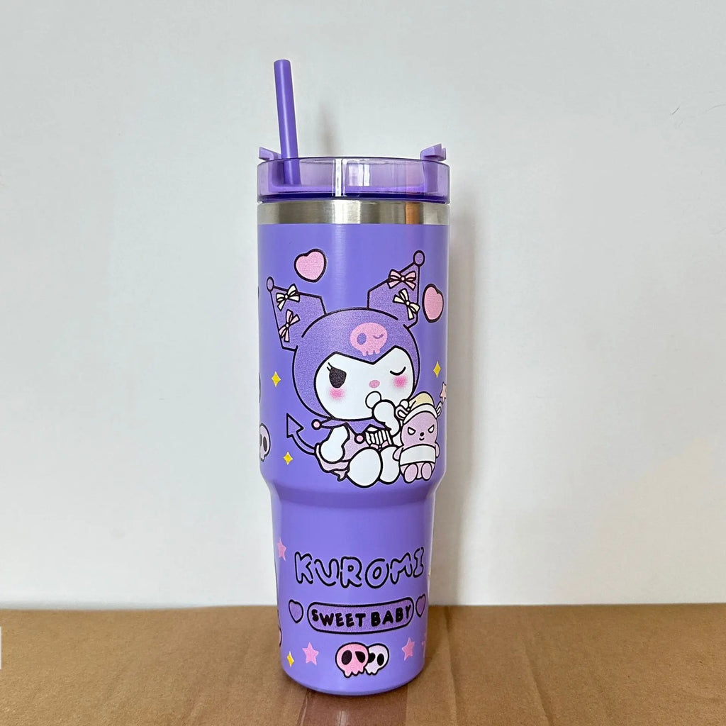 Kawaii Hello Kitty 900ML Thermos Cup Anime Sanrio Kuromi Cinnamoroll High Capacity Car Cup 304 Stainless Steel Vacuum Coffee Cup