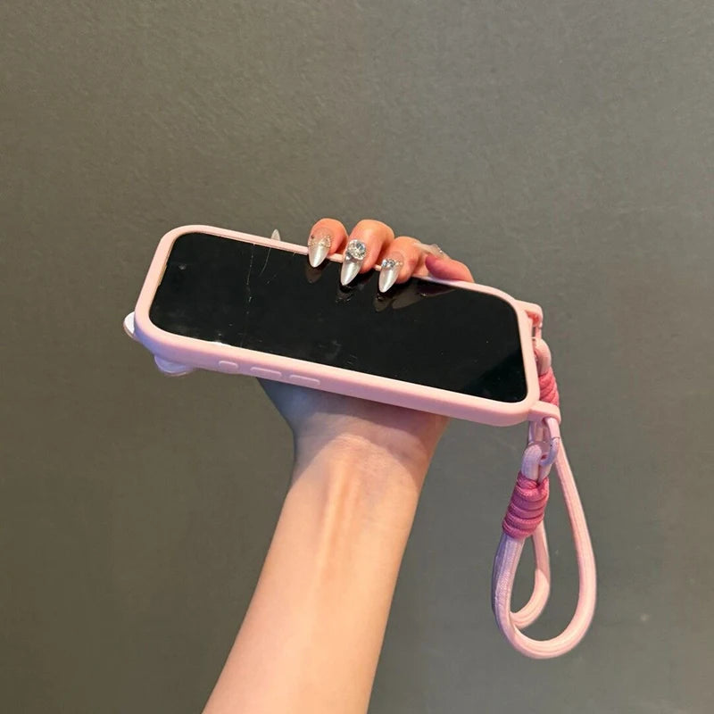 Kawaii Hello Kitty 3D Bow Phone Case with Card Holder & Lanyard – Protective Cover for iPhone 11, 12, 13, 14, 15, 16 & 17 Pro Max