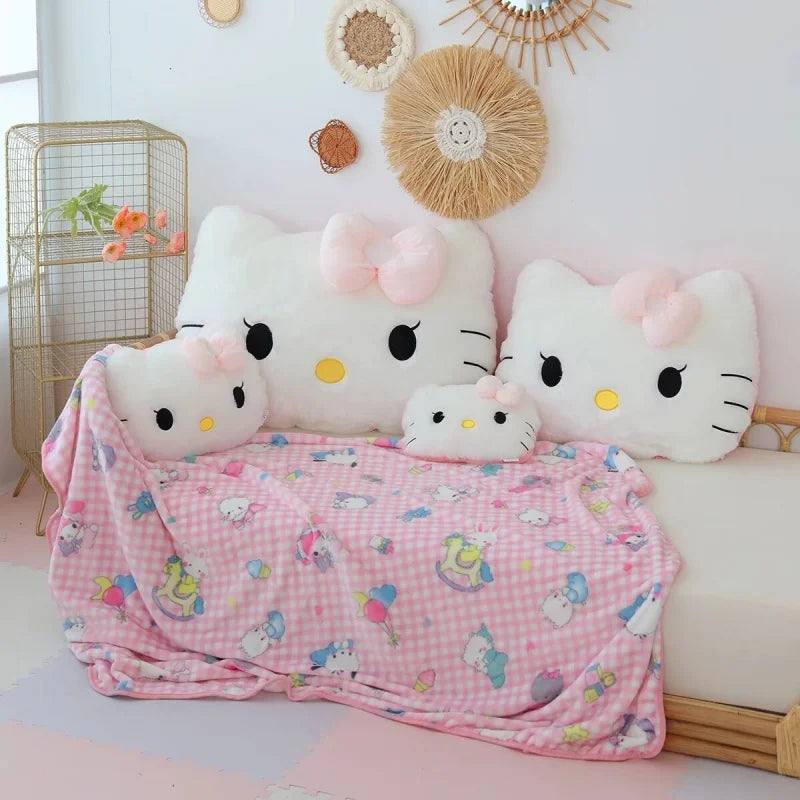 Big Size Hello Kitty Headrest Back Cushion – Plush Pillow & Blanket Set for Sofa, Bed & Home Decor