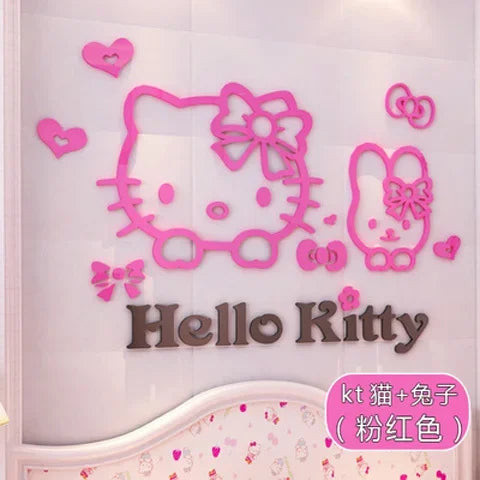 Kawaii Hello Kitty Anime 3D Stereo Diy Wall Sticker Sanrio Children's Room Bedroom Cute Decorate Background Wall Stickers Gift