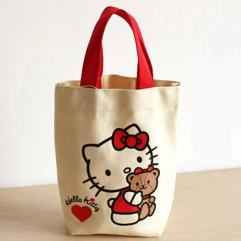 Sanrio Kitty Bucket Bag Portable Handbag Canvas Bag Cute Lunch Bag Handbag