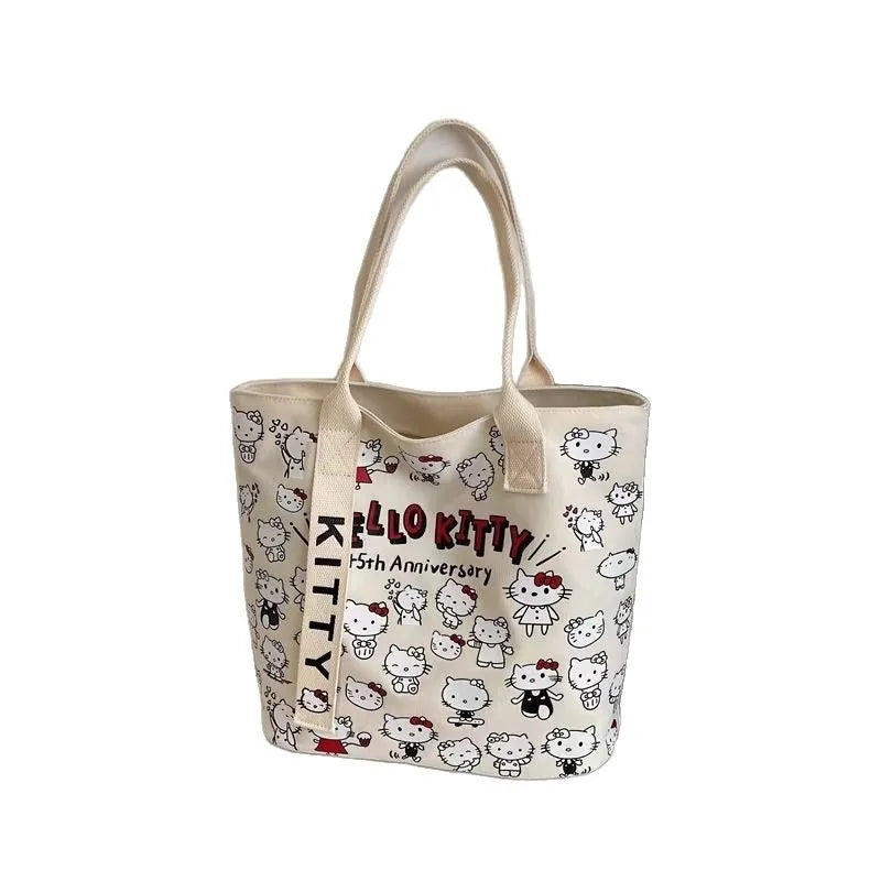 Kawaii Sanrio Hello Kitty Canvas Shoulder Bag - Large Capacity Handbag Backpack Schoolbag Gift for Girls Birthday