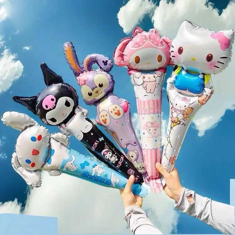 16pcs Hello Kitty Kuromi Melody Balloon Stick Foil Balloons Set Girl Happy Birthday Party Concert Atmosphere Props Gifts