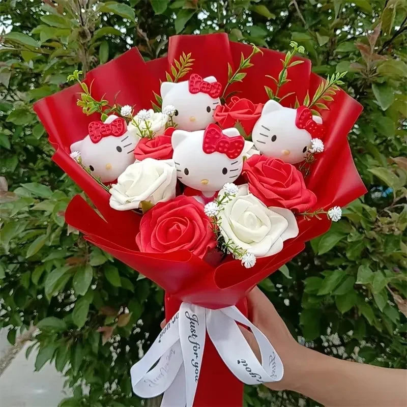 Hello Kitty Cartoon Plush Bouquet – Rose Flower Doll Arrangement for Home Decor & Gift (Valentine’s, Christmas & Wedding)