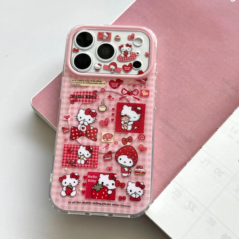 Strawberry Hello Kitty Magnetic Phone Case – Full Coverage Shockproof Protective Cover for iPhone 14, 15, 16 & 17 Pro / Pro Max