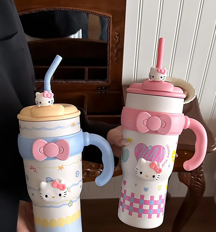 Sanrio Hello Kitty Large Insulated Tumbler with Handle – 316 Stainless Steel Straw Cup – Cute Leak-Proof Water Bottle for Women & Girls