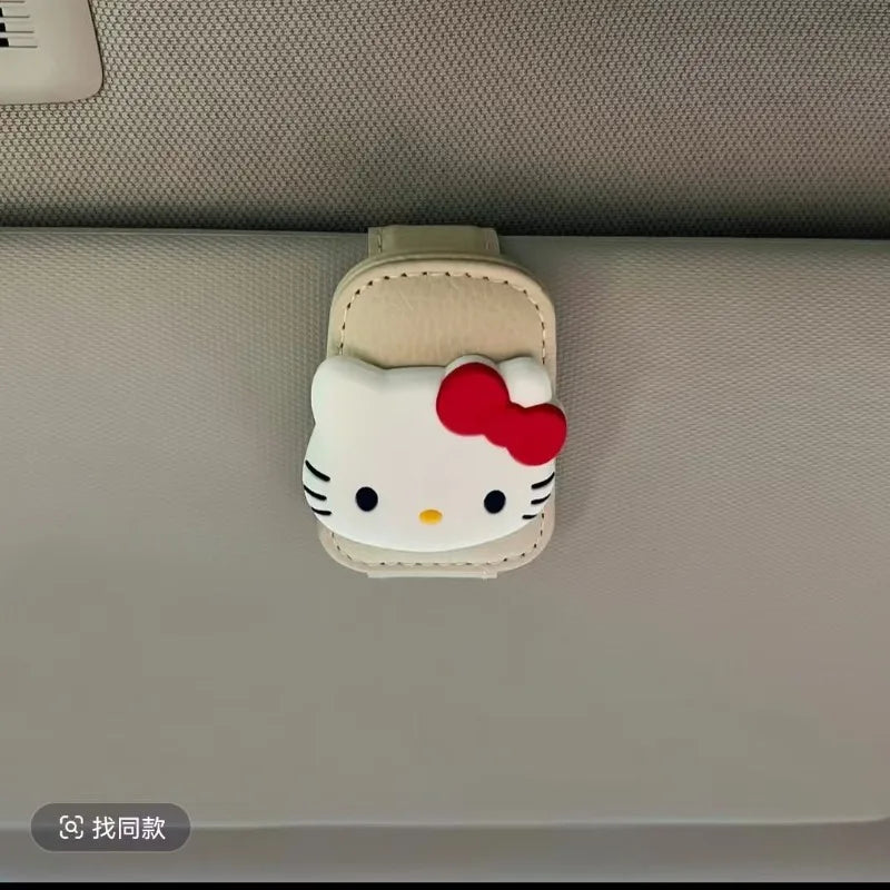 Hello Kitty Car Glasses Clip – Cute Cartoon Sun Visor Eyeglasses & Card Holder for Vehicle Organization
