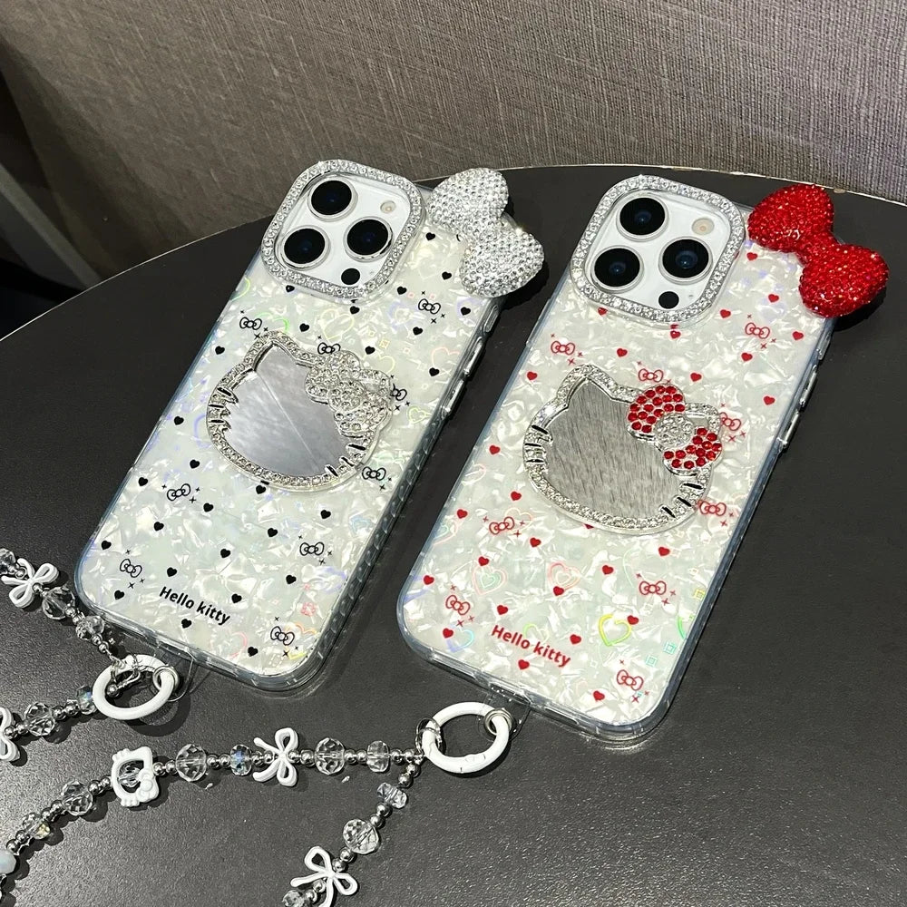 Hello Kitty 3D Bling Glitter Mirror Phone Case – Sparkly Hard Cover for iPhone 11, 12, 13, 14, 15 & 16 Pro Max