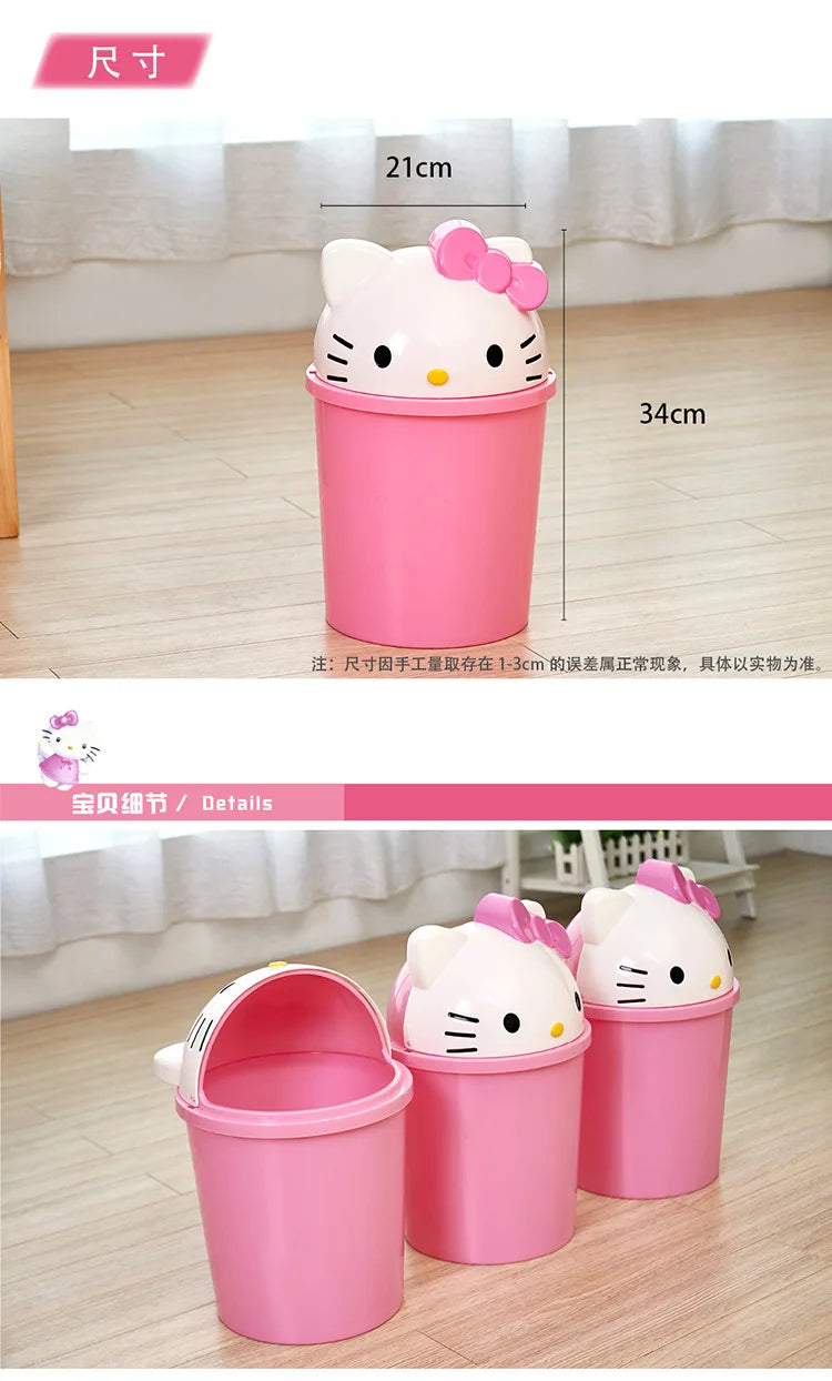 Sanrio Trash Can Kawaii Hello Kitty Cartoon Household Flip Trash Can Living Room Bedroom Bathroom Desktop Storage Bucket