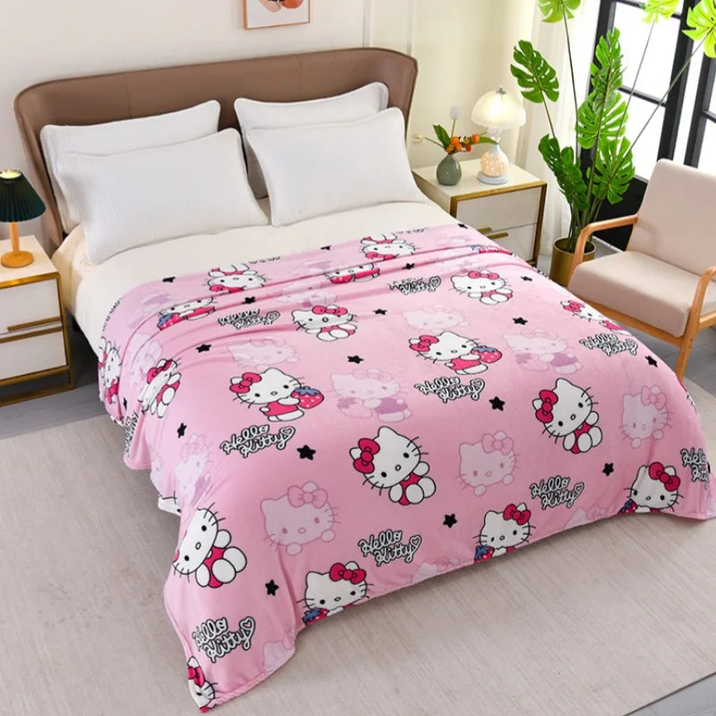 Cute Sanrio hello kitty cartoon thickened for autumn and winter snowflake fluff blanket flannel air conditioner blanket gifts