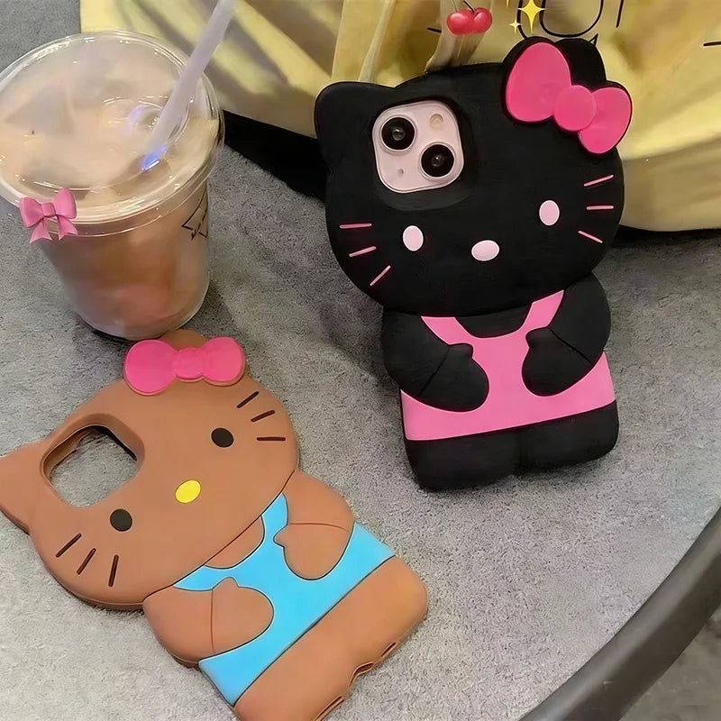 3D Candy Hello Kitty Cartoon Silicon Soft Phone Case for iPhone 17 16 15 Pro Max 14 Plus 12 Pro 13 Mini 11 7 8 X XS XR 4 5S