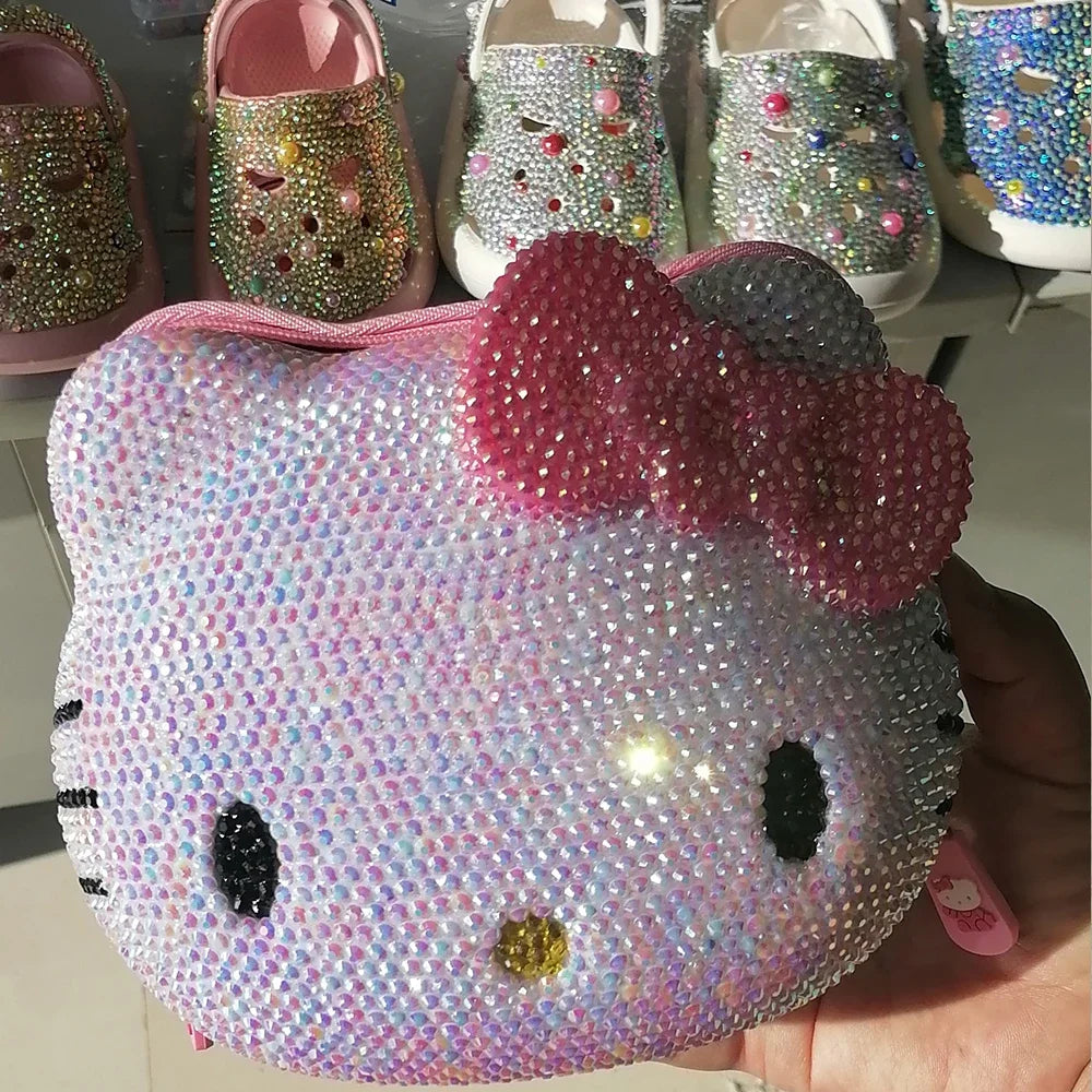 Hello Kitty Rhinestone Bling Leather Mini Bag – Cute Organizer for Earphones, Cables & Small Accessories