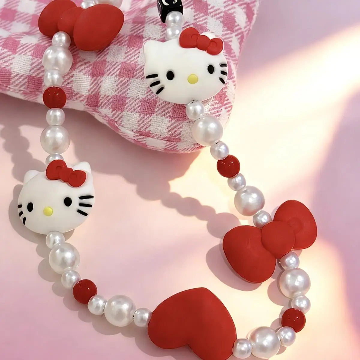 Cute Hello Kitty Beaded Phone Lanyard – Girly Phone Charm Strap & Anti-Lost Mobile Phone Chain