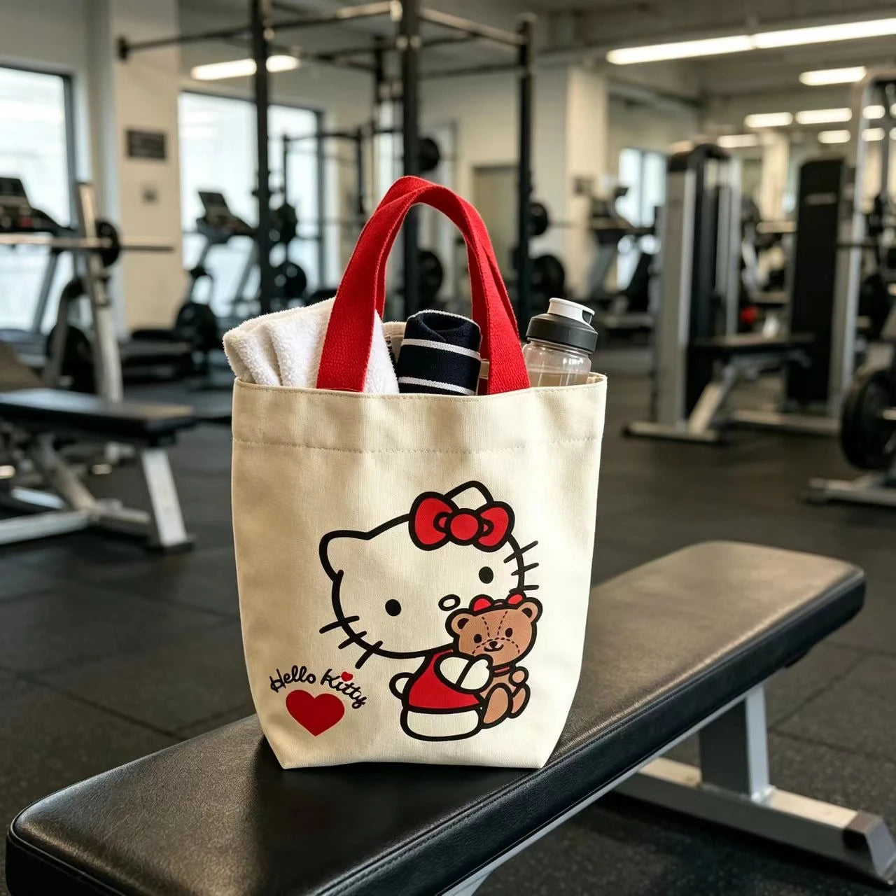 Sanrio Kitty Bucket Bag Portable Handbag Canvas Bag Cute Lunch Bag Handbag