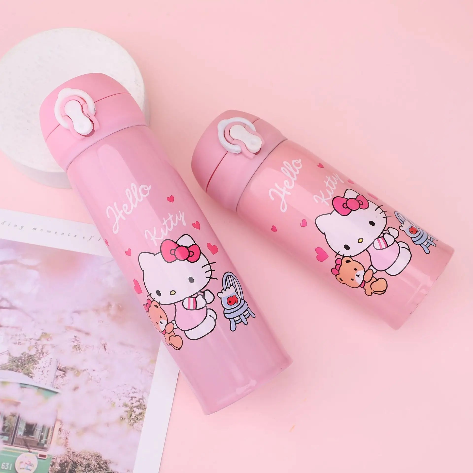New Hello Kitty Children Thermos Cup One Click Open Lid BPA Free 304 Stainless Steel Leak Proof Spring Straw for School Outdoors