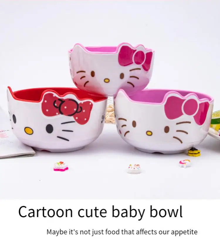 Kitty Unbreakable Kids Bowl with Large Capacity BPA-Free Dishwasher Safe Heat-Resistant Melamine Baby Tableware for Kids Adults