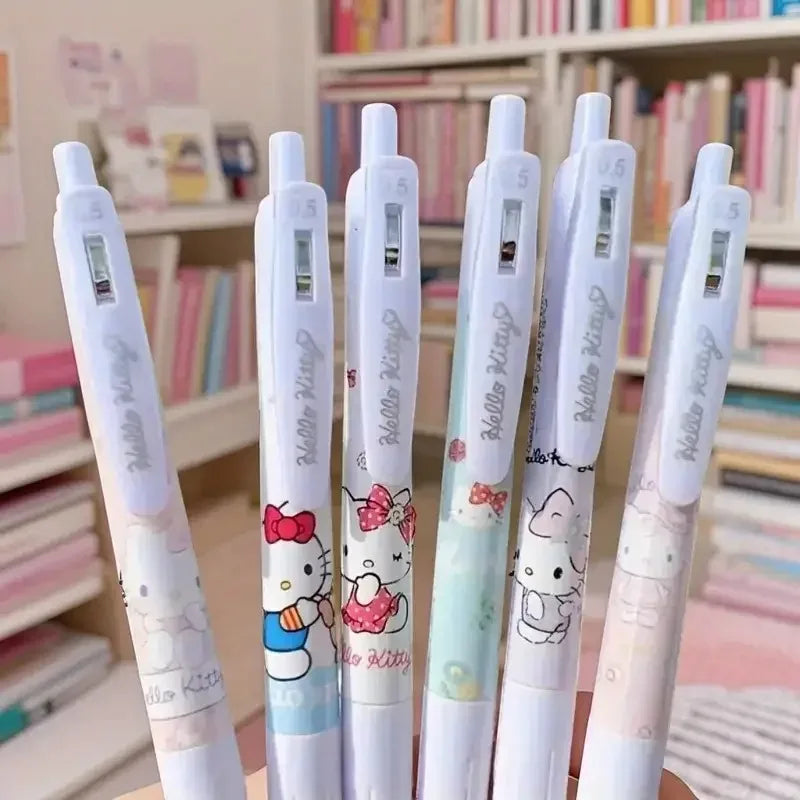 6Pcs Sanrio Hello Kitty Gel Pens – Kawaii Black Ink Signature Pens – Cute Stationery Writing Tools for School, Office & Gifts