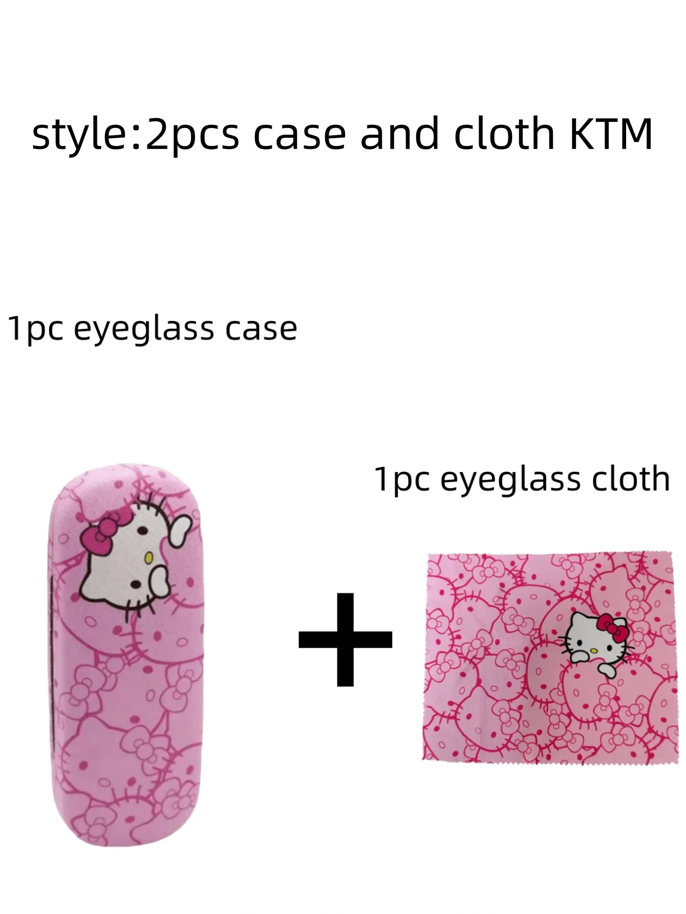 3pcs Hello Kittys glasses case and cloth Pink cat head design Soft microfiber Used to clean and put  glasses, mobile phones