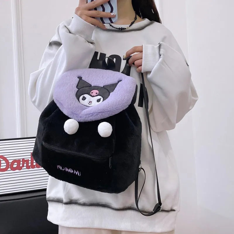 Sanrio Plush Backpack Cartoon Kuromi Melody Cute Backpack Female Sweet Backpack Doll Bag