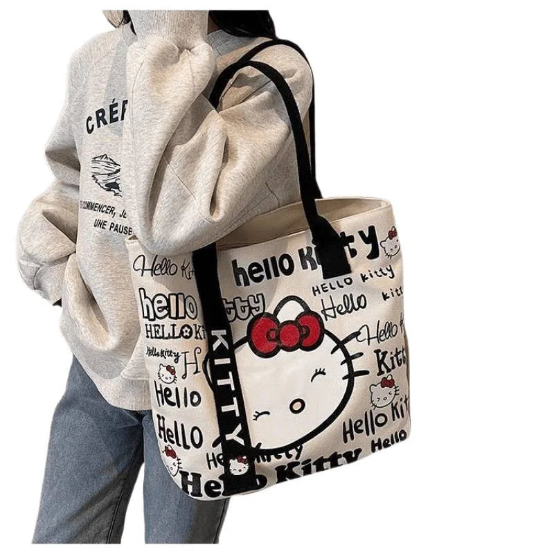 Kawaii Sanrio Hello Kitty Canvas Shoulder Bag - Large Capacity Handbag Backpack Schoolbag Gift for Girls Birthday