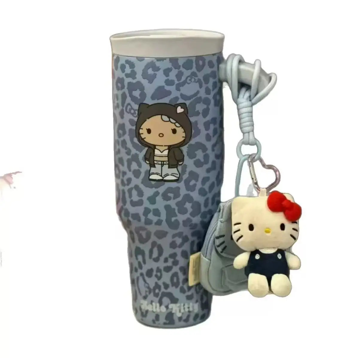 Stainless Steel Insulated Tumbler – Cute Anime Leopard Print Large Capacity Straw Cup – Trendy Travel Water Bottle for Women & Girls